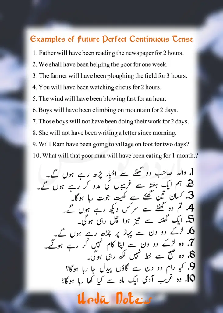 Ten Examples Of Future Perfect Continuous Tense In Urdu Urdu Notes