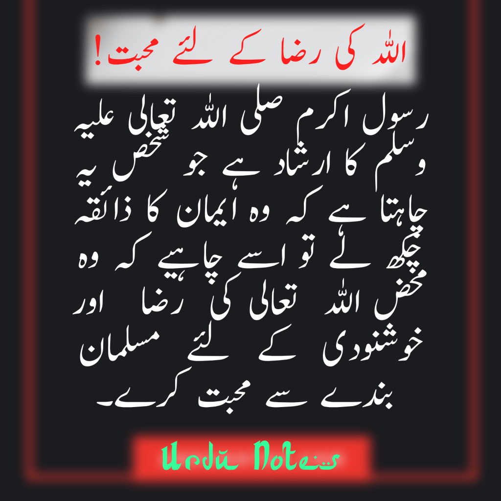 اللہ کی رضا کے لئے محبت 1